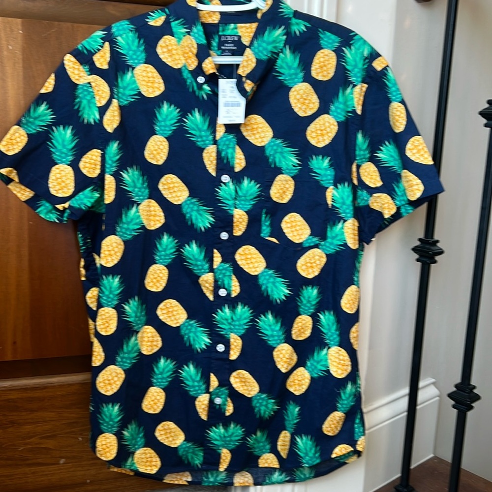 NWT Sz Large J. Crew Navy Pineapple Print Button Down Shirt